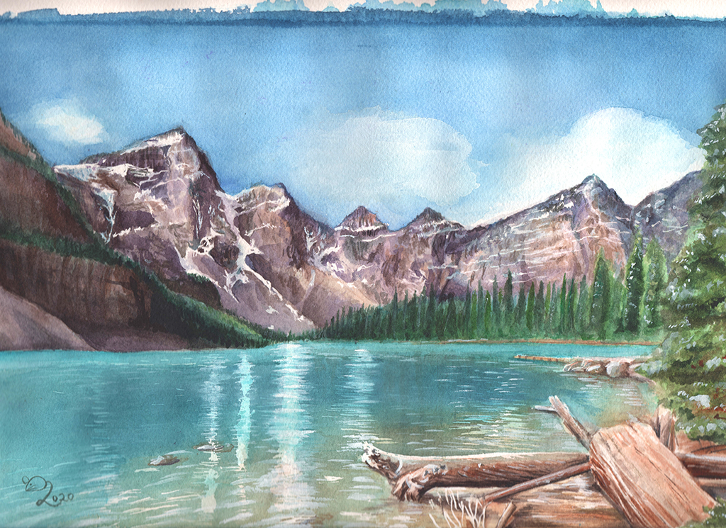 Moraine Lake Watercolor Painting